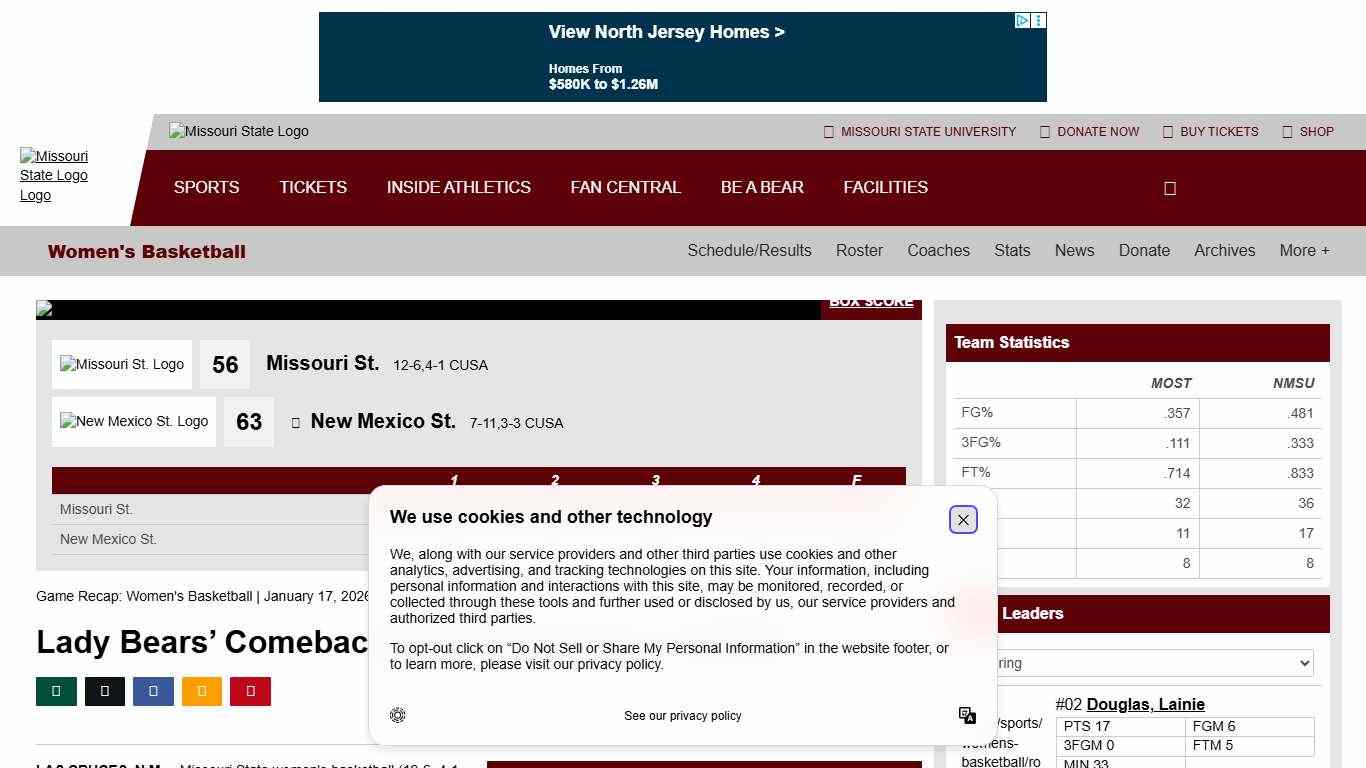 Lady Bears’ Comeback Effort Falls Short at NMSU - Missouri State