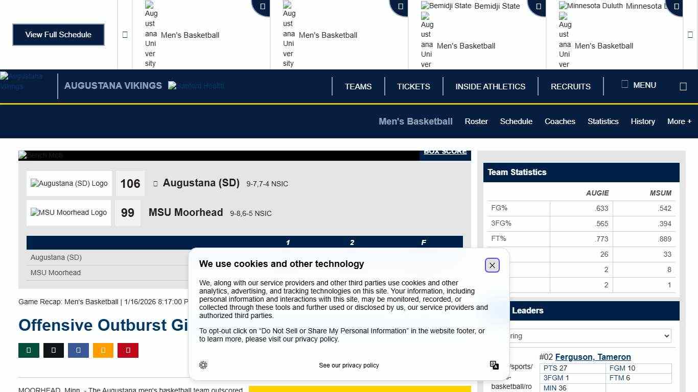 Offensive Outburst Gives Men's Basketball Road Victory - Augustana University Athletics